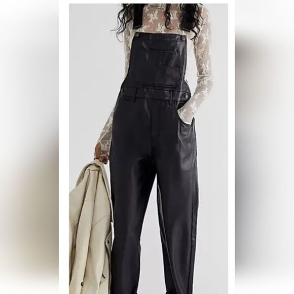 Free People Ziggy vegan black leather overalls - Picture 1 of 11
